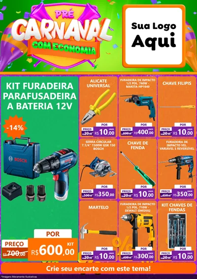 Modelo de Encarte para Encarte A4 Vertical com o tema Pré-Carnaval Com Economia para Maquinas e Ferramentas