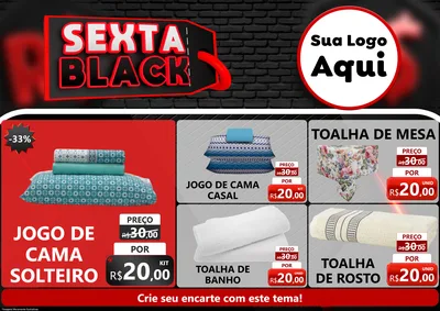 Modelo de Encarte para Encarte A4 Horizontal com o tema Sexta Black para Cama, Mesa e Banho