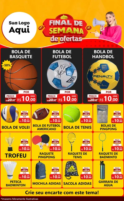 Modelo de Encarte para Encarte Grande com o tema Final de Semana de Ofertas para Artigos Esportivos