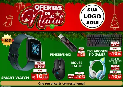 Modelo de Encarte para Encarte A4 Horizontal com o tema Ofertas de Natal para Informática