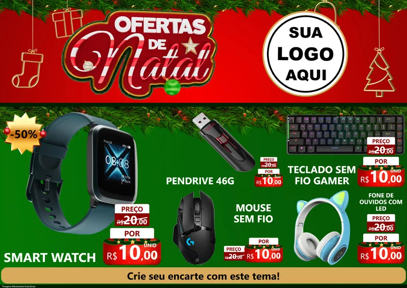 Modelo de Encarte para Encarte A4 Horizontal com o tema Ofertas de Natal para Informática