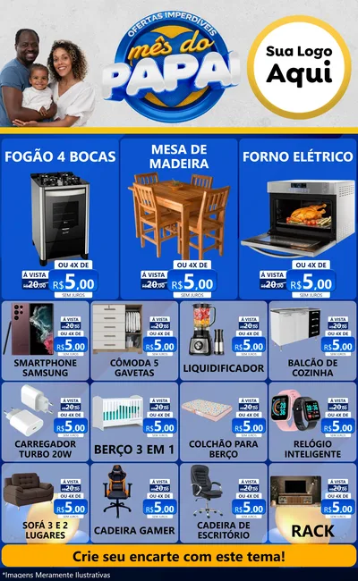 Modelo de Encarte para Encarte Grande com o tema Ofertas Imperdíveis Mês Do Papai para Móveis e Eletro