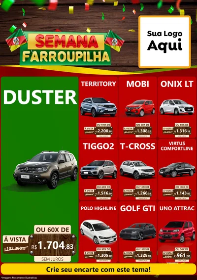 Modelo de Encarte para Encarte A4 Vertical com o tema Semana Farroupilha para Concessionaria de Carros