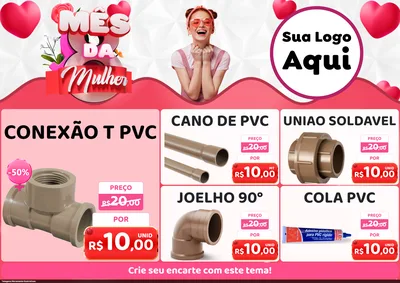 Modelo de Encarte para Encarte A4 Horizontal com o tema Mês da Mulher para Tubos e conexões