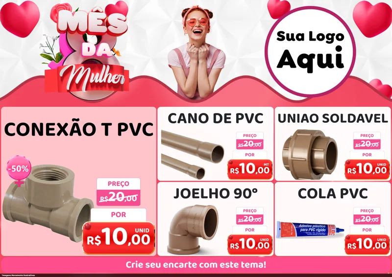 Modelo de Encarte para Encarte A4 Horizontal com o tema Mês da Mulher para Tubos e conexões