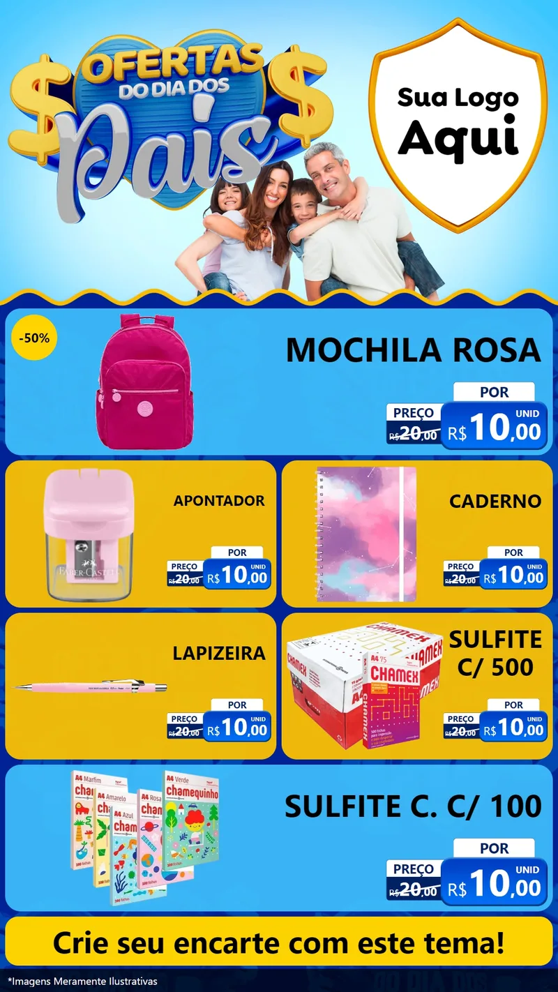 Modelo de TV para TV Vertical com o tema Ofertas do Dia dos Pais para Papelaria
