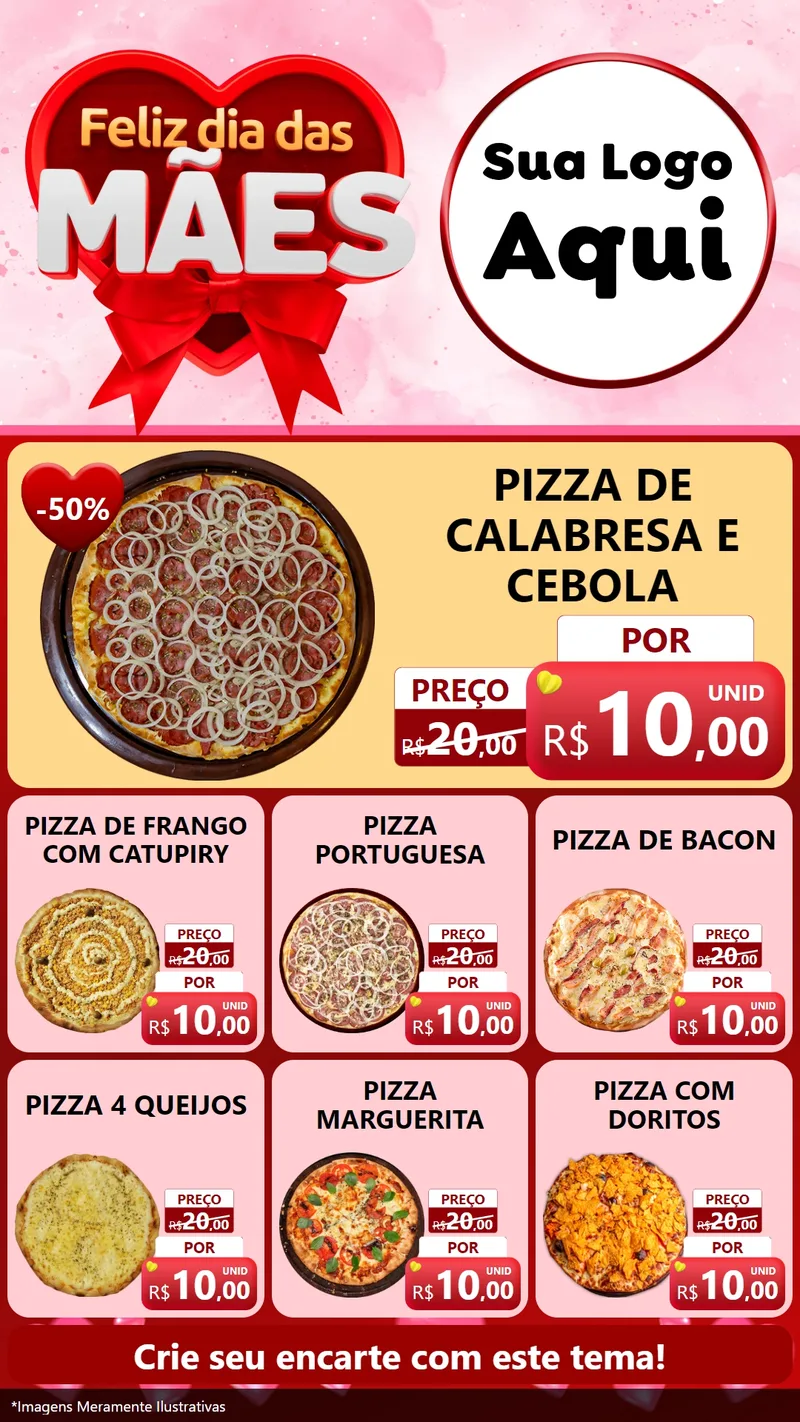 Modelo de Rede Social para Stories com o tema Feliz Dia Das Mães para Pizzaria