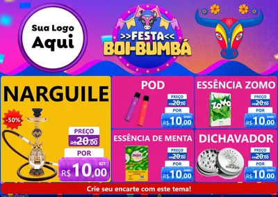 Modelo de Encarte para Encarte A4 Horizontal com o tema Festa Boi-Bumbá para Tabacaria