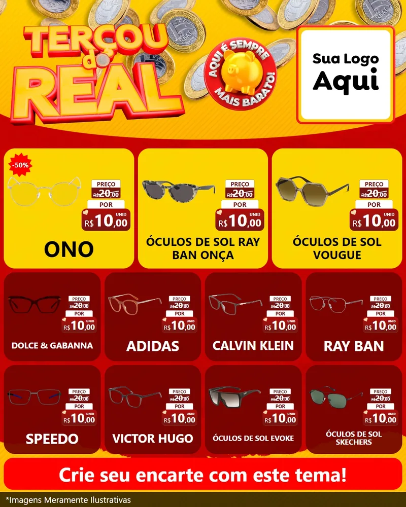 Modelo de Rede Social para Feed Instagram com o tema Terçou do Real para Óticas