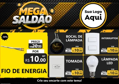 Modelo de Encarte para Encarte A4 Horizontal com o tema Mega Saldão para Materiais Elétricos