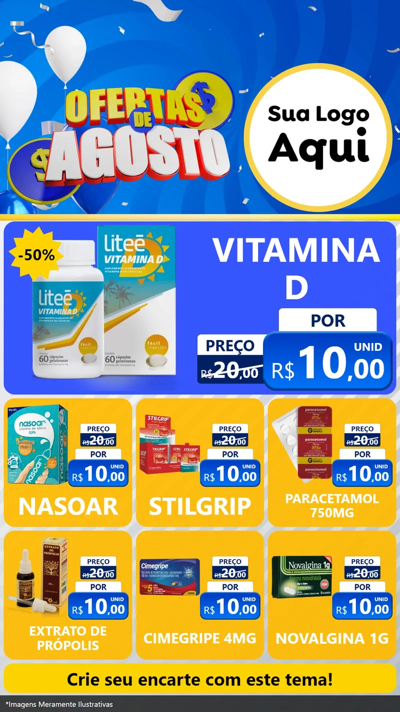 Modelo de Rede Social para Stories com o tema Ofertas de Agosto para Farmácia
