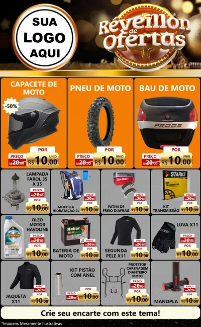 Modelo de Encarte para Encarte Grande com o tema Réveillon de Ofertas para Moto peças