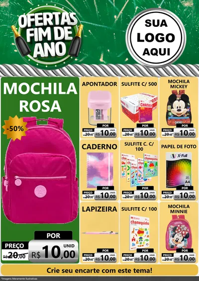 Modelo de Encarte para Encarte A4 Vertical com o tema Ofertas Fim de Ano para Papelaria
