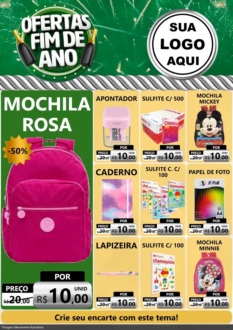 Modelo de Encarte para Encarte A4 Vertical com o tema Ofertas Fim de Ano para Papelaria