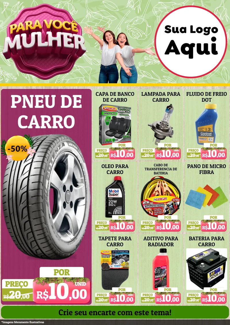Modelo de Encarte para Encarte A4 Vertical com o tema Para Você Mulher para Auto peças