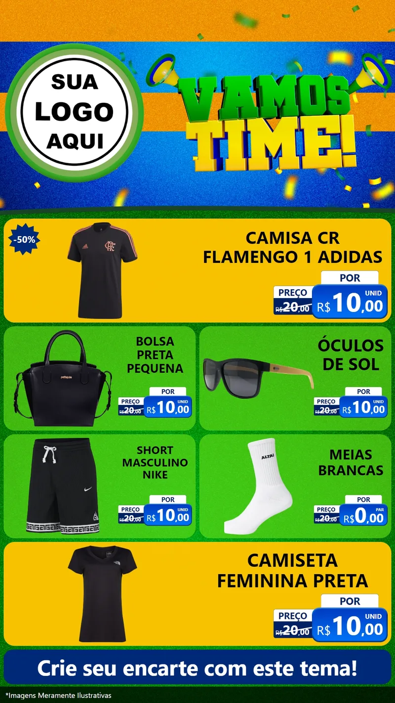 Modelo de TV para TV Vertical com o tema Vamos Time! para Roupas e acessórios