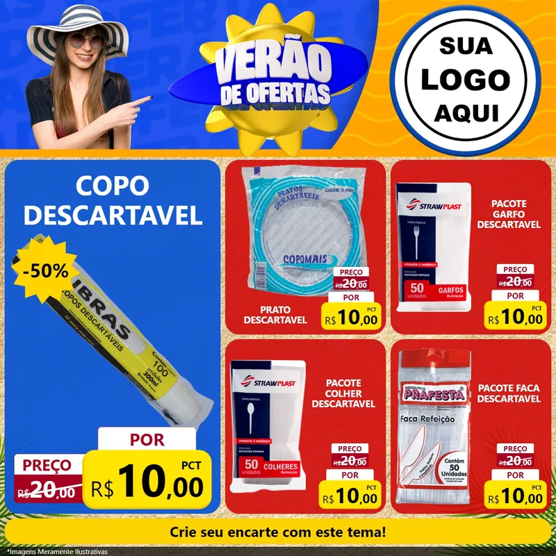 Modelo de Rede Social para Feed Facebook com o tema Verão de Ofertas para Embalagens