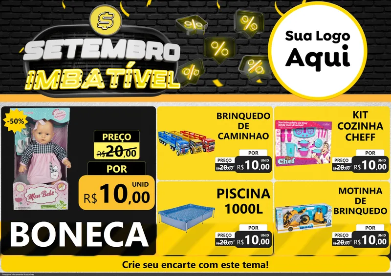 Modelo de Encarte para Encarte A4 Horizontal com o tema Setembro Imbatível para Brinquedos
