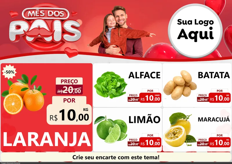 Modelo de Encarte para Encarte A4 Horizontal com o tema Mês dos Pais para Hortifrúti