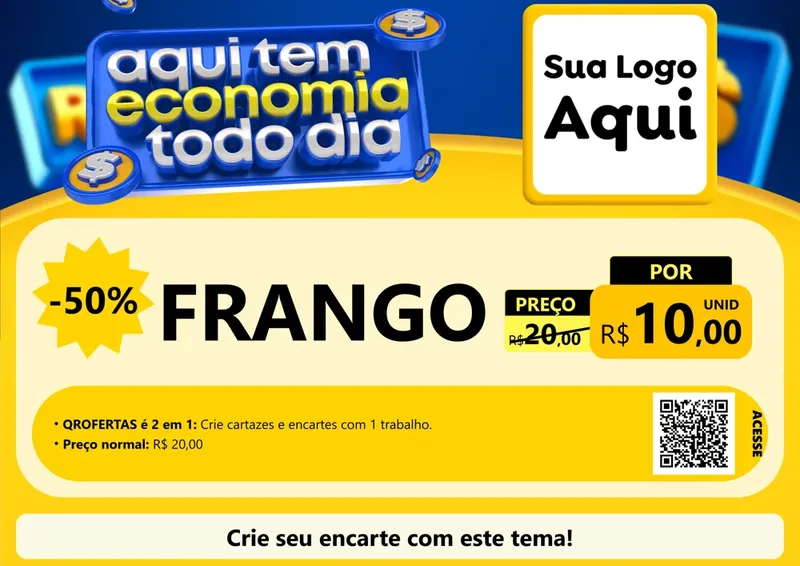 Modelo de Cartaz para Cartaz A4 Horizontal com o tema Aqui Tem Economia Todo Dia para Assados