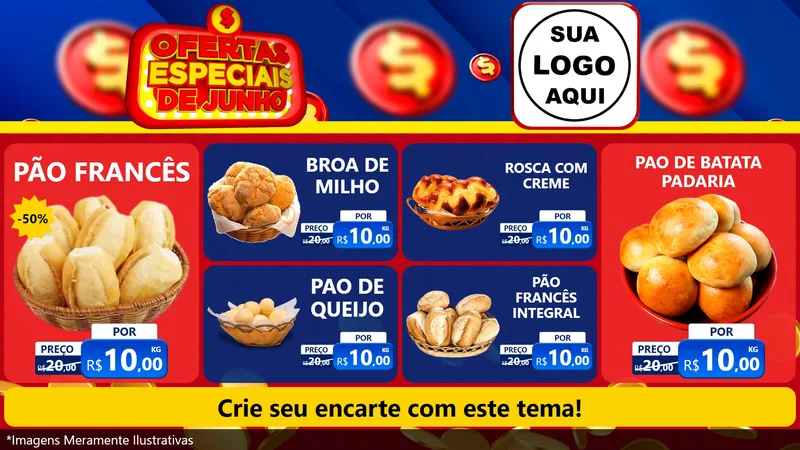 Modelo de TV para TV Horizontal com o tema Ofertas Especiais de Junho para Padaria