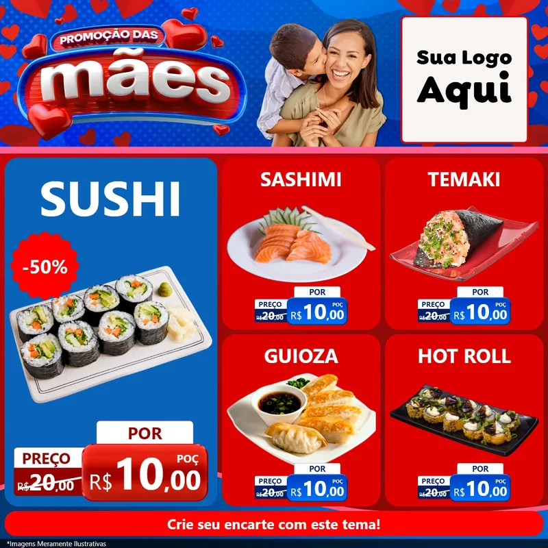 Modelo de Rede Social para Feed Facebook com o tema Promoção das Mães para Comida japonesa