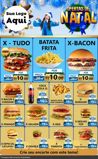 Modelo de Encarte para Encarte Grande com o tema Ofertas de Natal para Hamburgueria