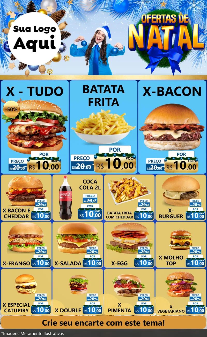 Modelo de Encarte para Encarte Grande com o tema Ofertas de Natal para Hamburgueria
