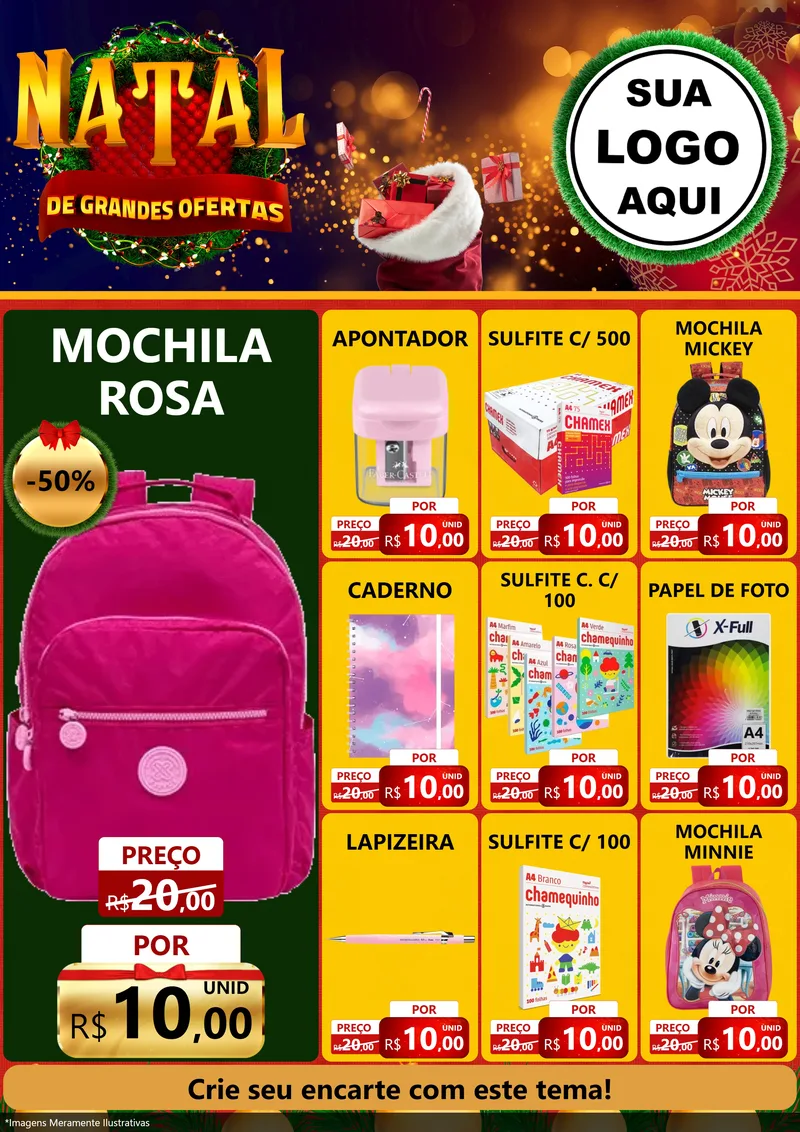 Modelo de Encarte para Encarte A4 Vertical com o tema Natal de Grandes Ofertas para Papelaria