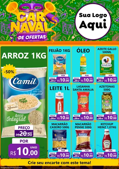 Modelo de Encarte para Encarte A4 Vertical com o tema Carnaval de Ofertas para Supermercado