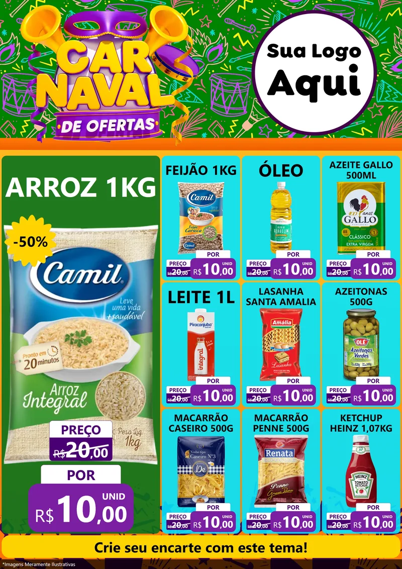 Modelo de Encarte para Encarte A4 Vertical com o tema Carnaval de Ofertas para Supermercado