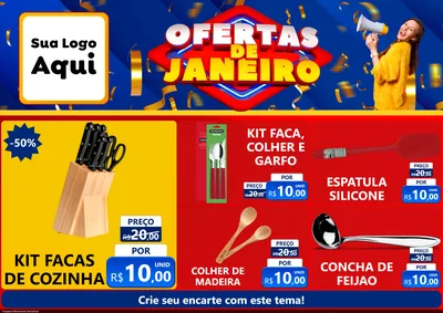 Modelo de Encarte para Encarte A4 Horizontal com o tema Ofertas de Janeiro para Utilidades Domésticas