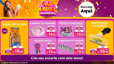 Modelo de TV para TV Horizontal com o tema Carnaval de Ofertas para Pet Shop