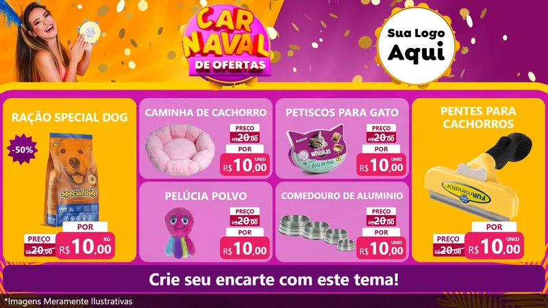 Modelo de TV para TV Horizontal com o tema Carnaval de Ofertas para Pet Shop
