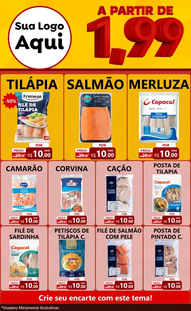 Modelo de Encarte para Encarte Grande com o tema A Partir de Um e Noventa e Nove - 1,99 para Peixaria