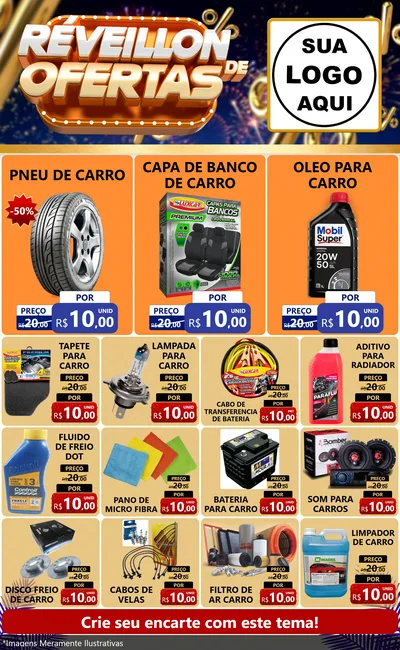 Modelo de Encarte para Encarte Grande com o tema Réveillon de Ofertas para Auto peças