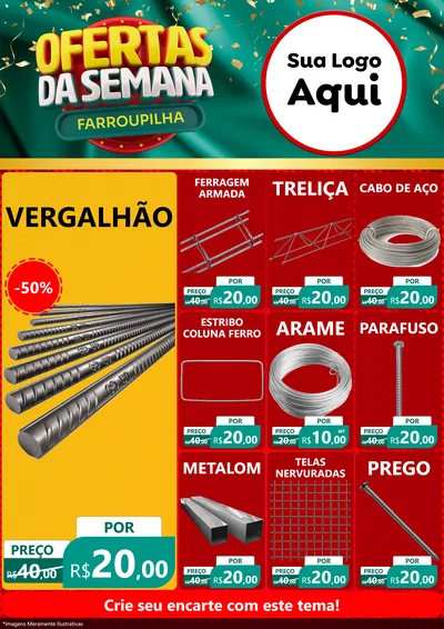 Modelo de Encarte para Encarte A4 Vertical com o tema Ofertas da Semana Farroupilha para Ferragens