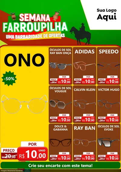 Modelo de Encarte para Encarte A4 Vertical com o tema Semana Farroupilha - Uma Barbaridade de Ofertas para Óticas