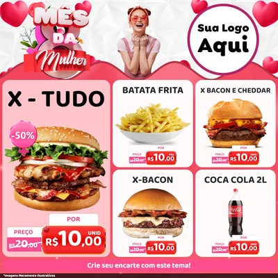 Modelo de Rede Social para Feed Facebook com o tema Mês da Mulher para Hamburgueria