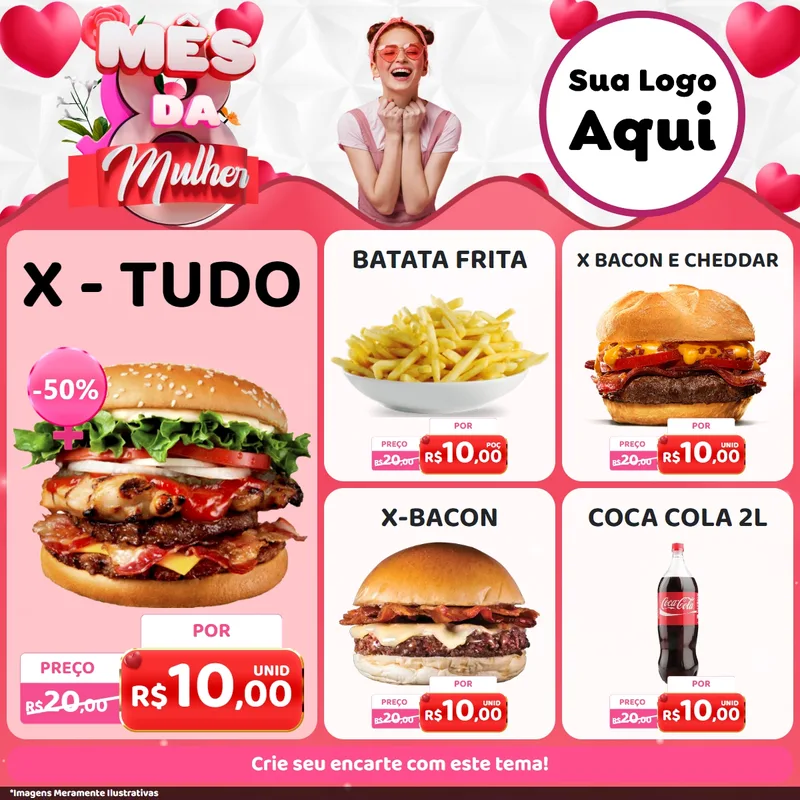 Modelo de Rede Social para Feed Facebook com o tema Mês da Mulher para Hamburgueria