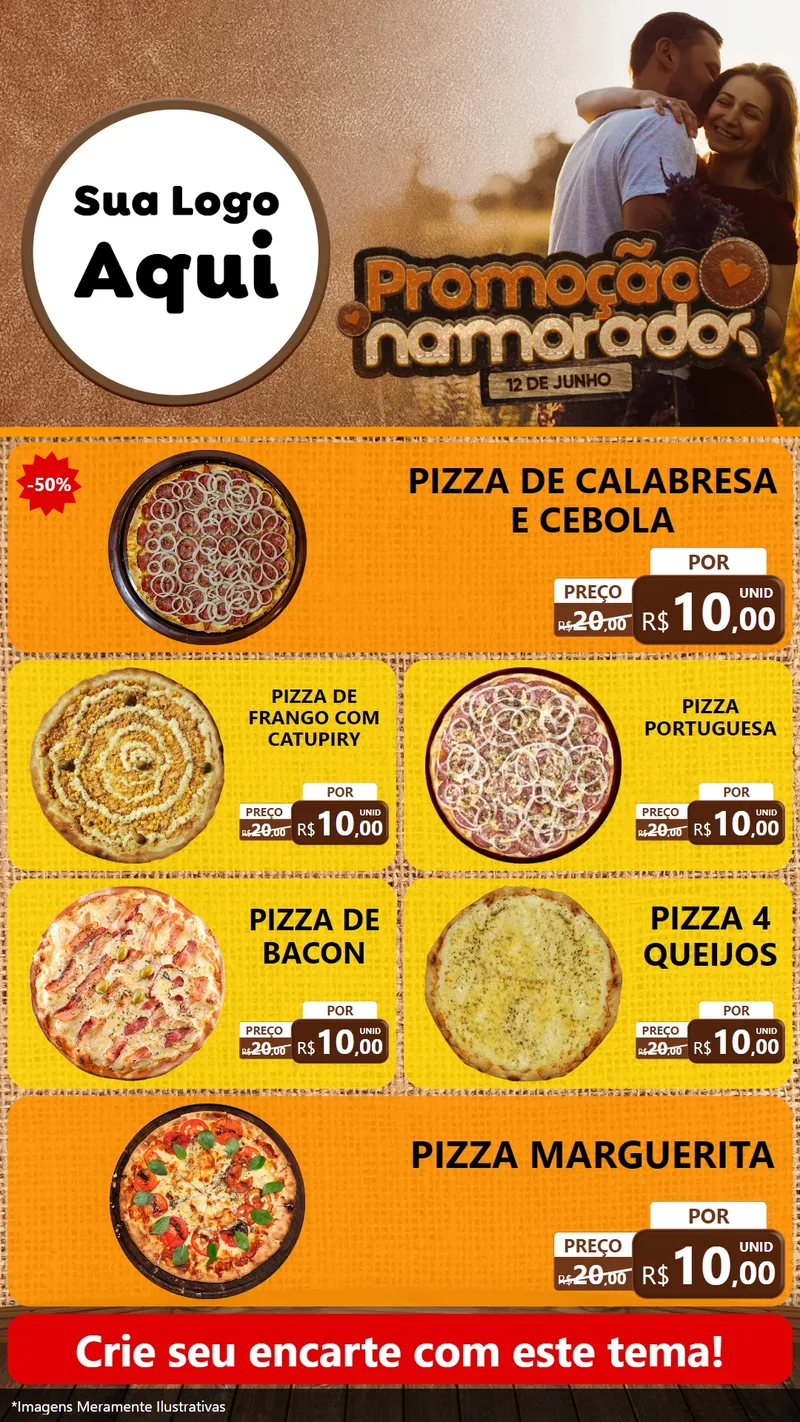 Modelo de TV para TV Vertical com o tema Promoção Namorados para Pizzaria