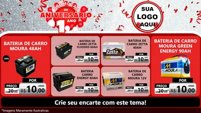 Modelo de TV para TV Horizontal com o tema Promoção de Aniversário - 1 Ano para Baterias Elétricas