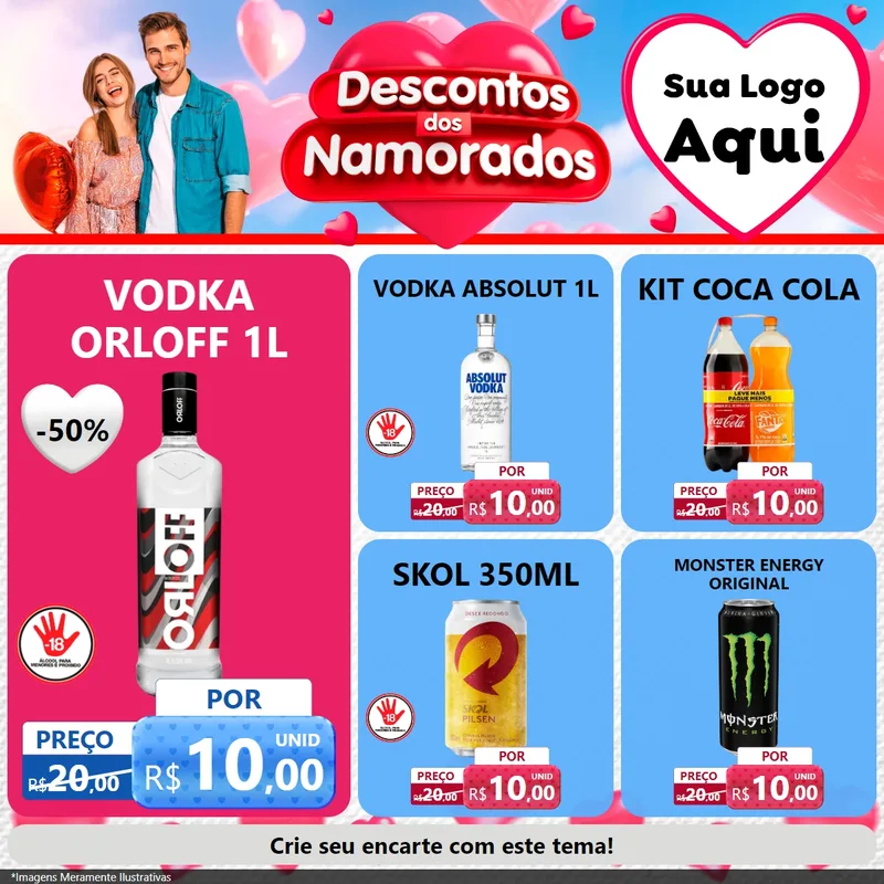 Modelo de Rede Social para Feed Facebook com o tema Descontos dos Namorados para Distribuidora de bebidas