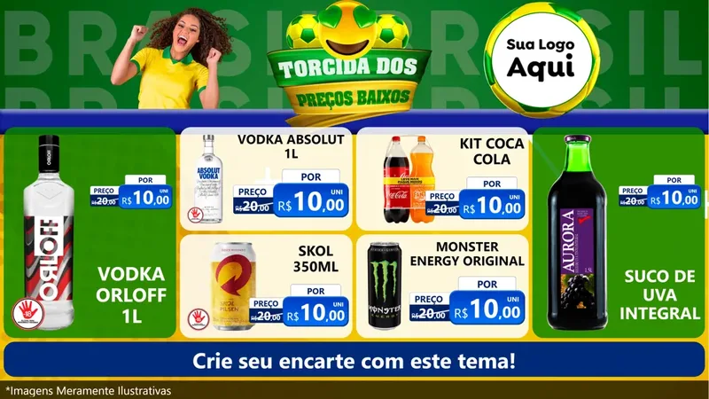 Modelo de TV para TV Horizontal com o tema Torcida dos Preços Baixos - Copa para Distribuidora de bebidas