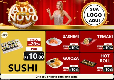 Modelo de Encarte para Encarte A4 Horizontal com o tema Super Ano Novo para Comida japonesa