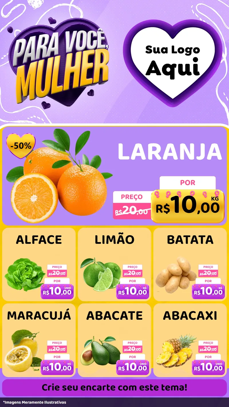 Modelo de Rede Social para Stories com o tema Para Você, Mulher para Hortifrúti
