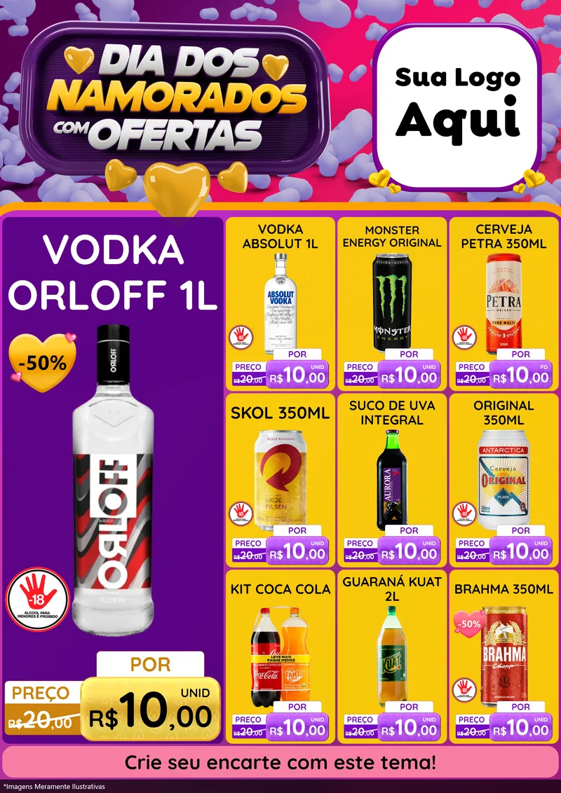 Modelo de Encarte para Encarte A4 Vertical com o tema Dia Dos Namorados Com Ofertas para Distribuidora de bebidas