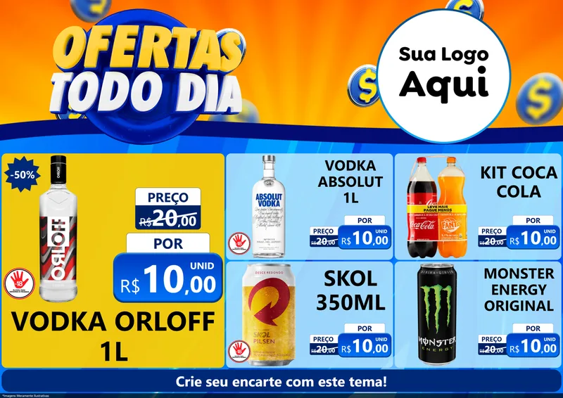 Modelo de Encarte para Encarte A4 Horizontal com o tema Ofertas Todo Dia para Distribuidora de bebidas