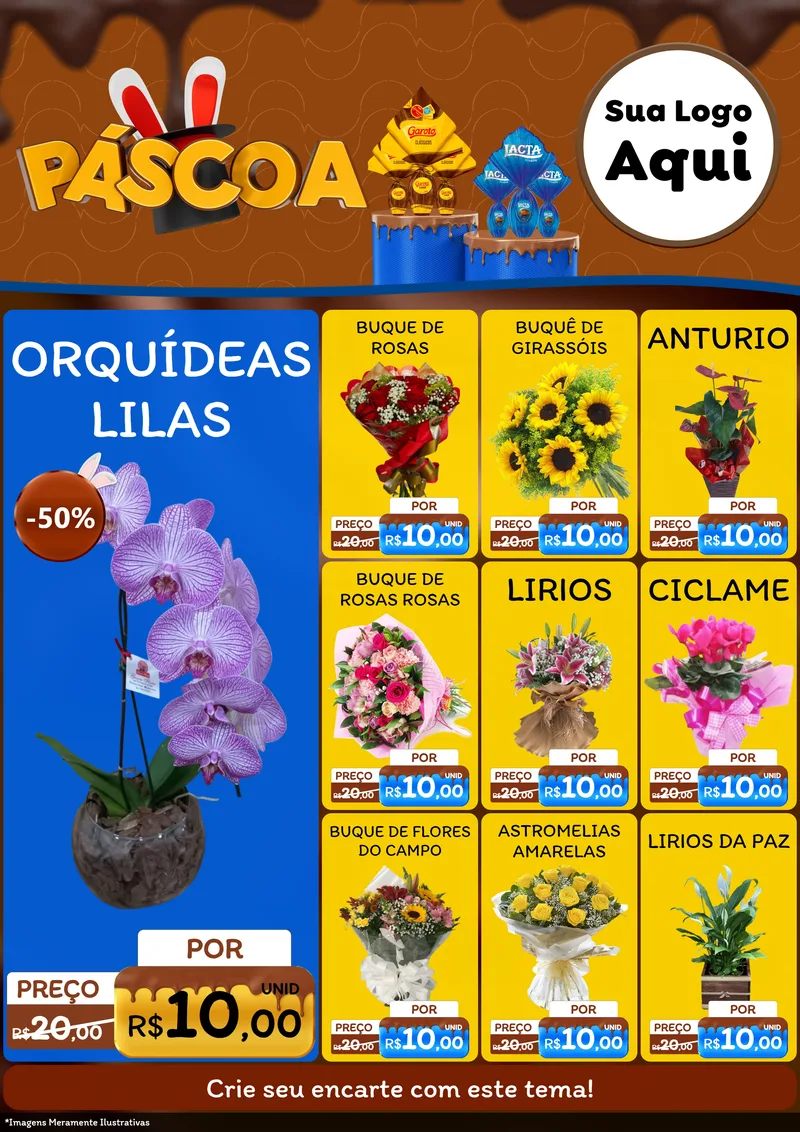 Modelo de Encarte para Encarte A4 Vertical com o tema Páscoa para Floricultura e jardim
