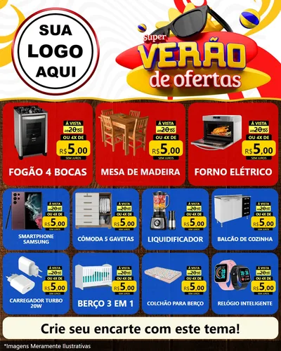 Modelo de Rede Social para Feed Instagram com o tema Super Verão de Ofertas para Móveis e Eletro